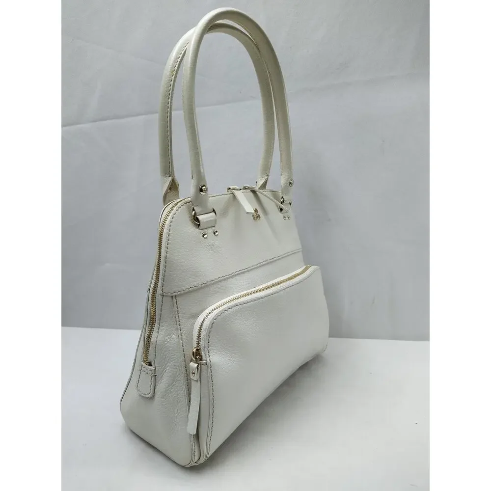 Kate Spade New York White Leather Top Handle Zipper Pocket Satchel Shoulder Bag